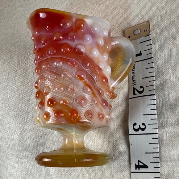 Vintage Kanawha Glass small Pitcher, Orange Hobnail glass - Picture 9 of 12